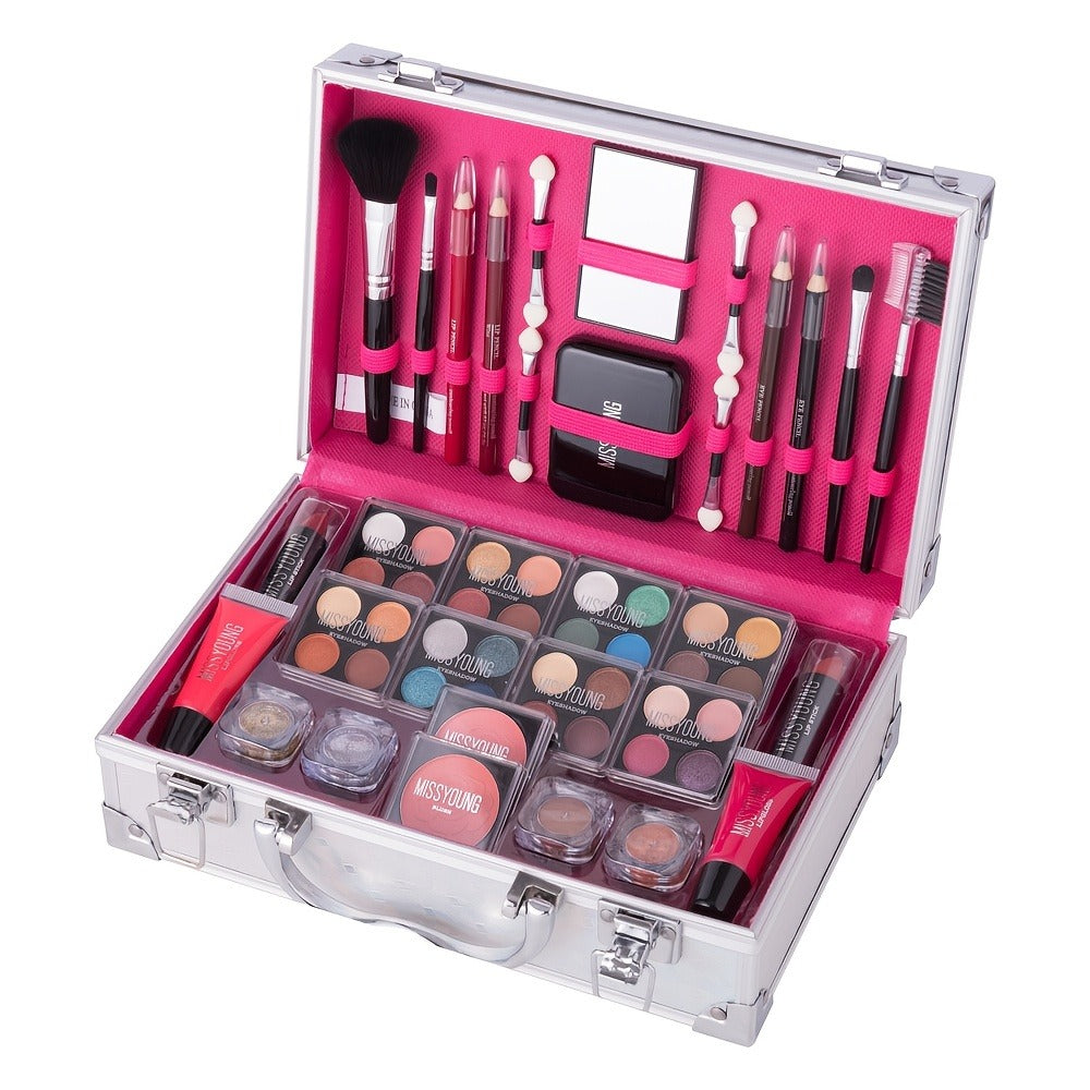 Makeup Kit 56-Piece Handled Mirror Case with Mixed Face, Eye and Lip Cosmetics in Silvery or Rose Color — image 18