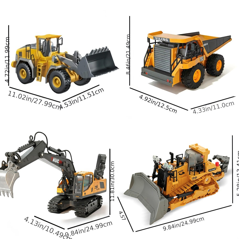 RC Construction Vehicle Toy 2.4GHz Remote Control Excavator Bulldozer Loader with Alloy Metal Cover Lights & Sound Effects — 