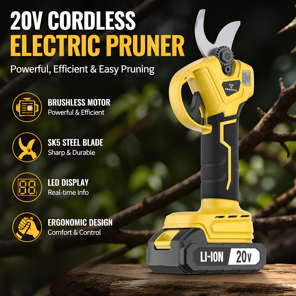 20V-Labeled Cordless Pruning Shears with Display, Yellow or Green Body and One- or Two-Battery Kits — image 9