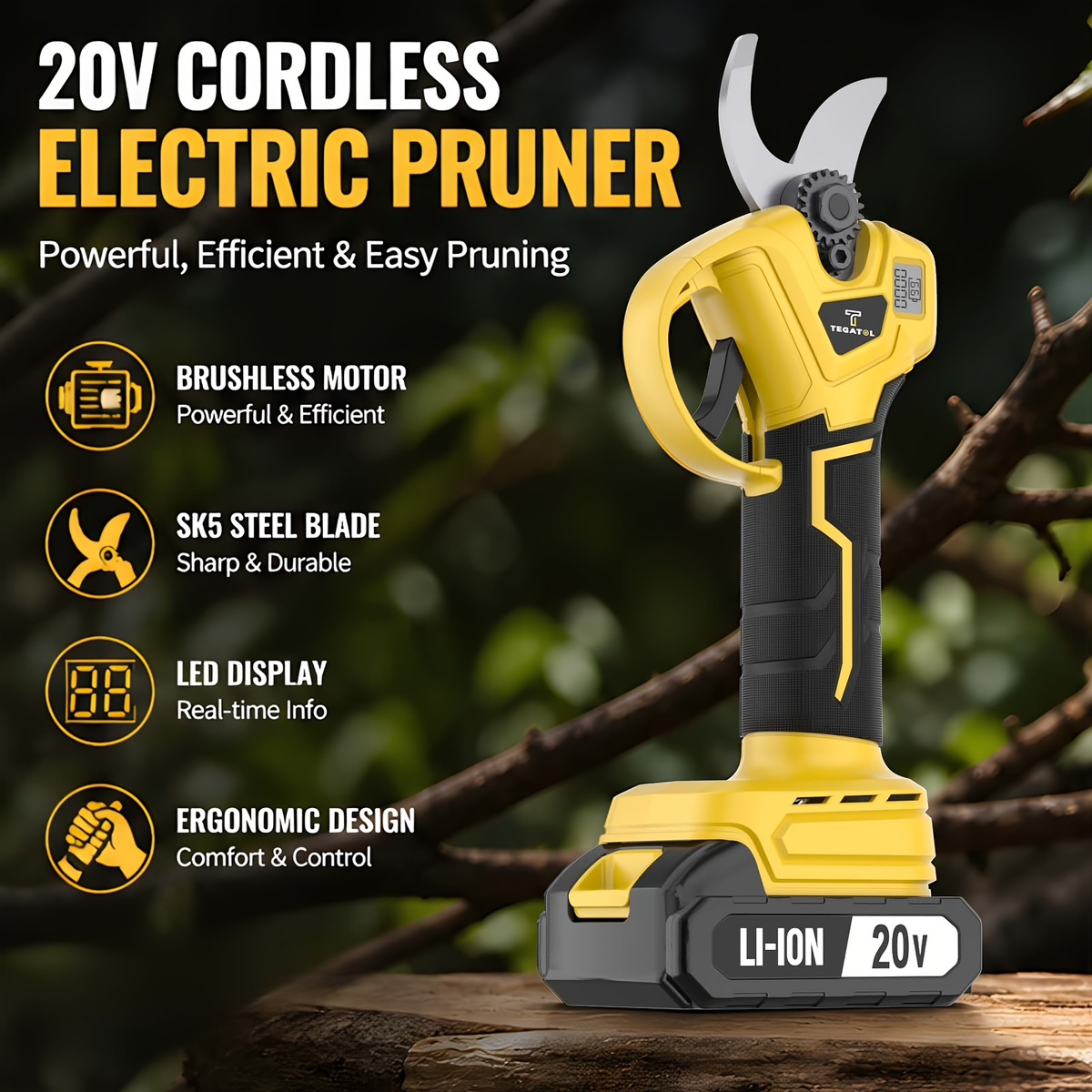 20V-Labeled Cordless Pruning Shears with Display, Yellow or Green Body and One- or Two-Battery Kits — image 9
