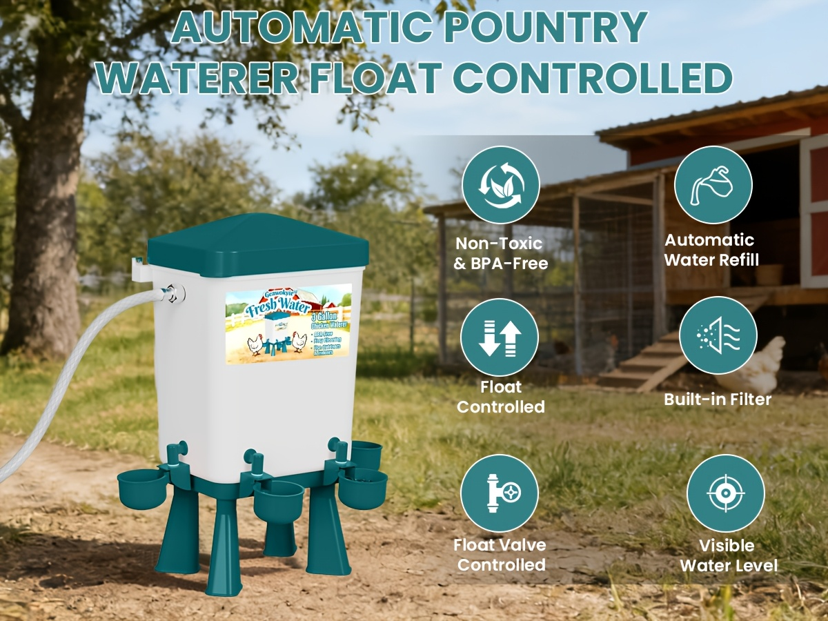 Chicken Waterer 3 Gallon Float Controlled Hose Connection Hands-Free — image 8