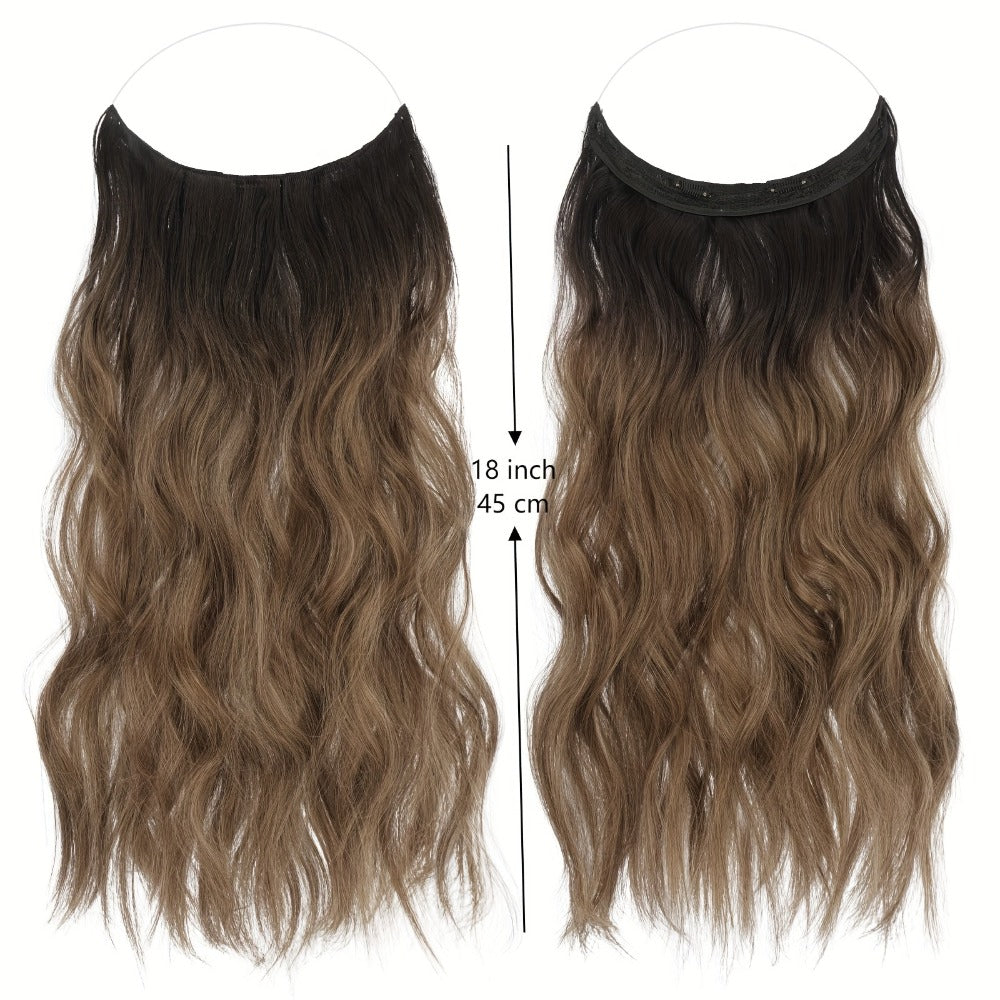 Hair Extensions Wavy 18-Inch Synthetic Halo Weft with Clear Wire, Two Clips and Ten Color Options — image 7