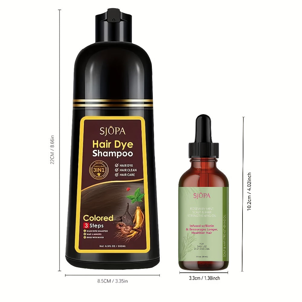 Hair Dye Shampoo, SJOPA 500ml Bottle and Rosemary Hair Oil Set with Seven Color Options for At-Home Color Selection — image 6