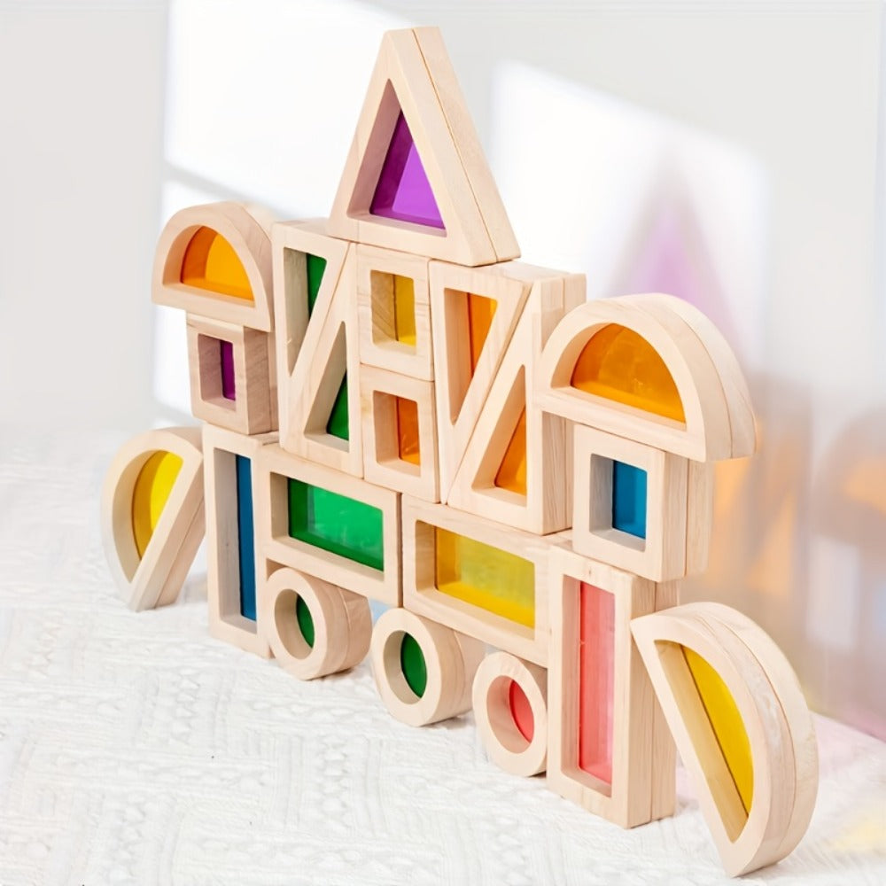Building Block Set Translucent Acrylic Geometric Shapes with Colorful Triangle, Circle, Arch and Window Pieces — image 7