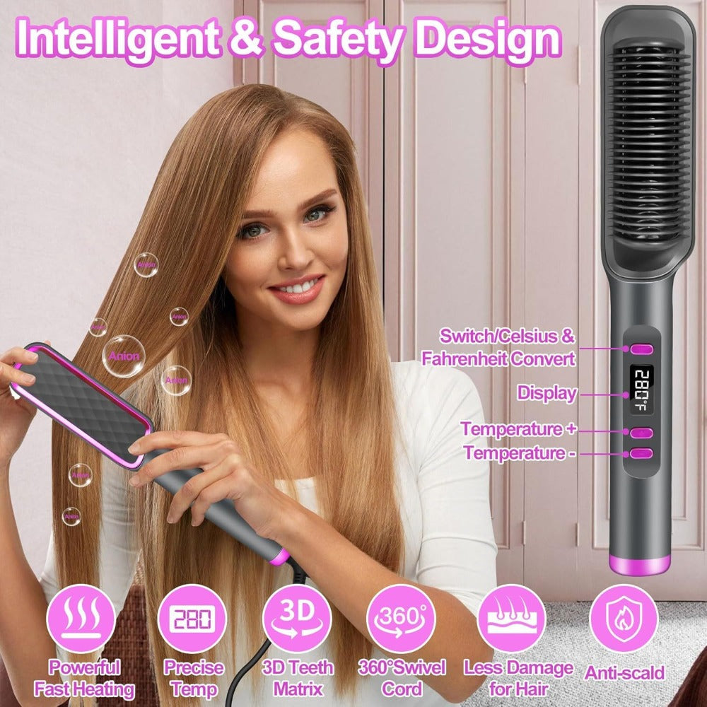 Heated Straightening Brush with Display in White, Grey, Champagne or Purple and Accessory Set — image 11