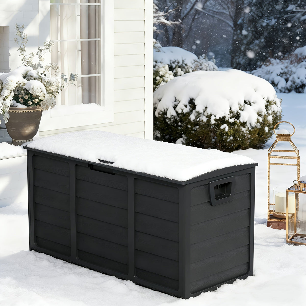 75-Gallon Low-Profile Outdoor Storage Box in Black with Hinged Lid, Side Handles and 41.4 x 18 x 21.3-Inch Size — image 6