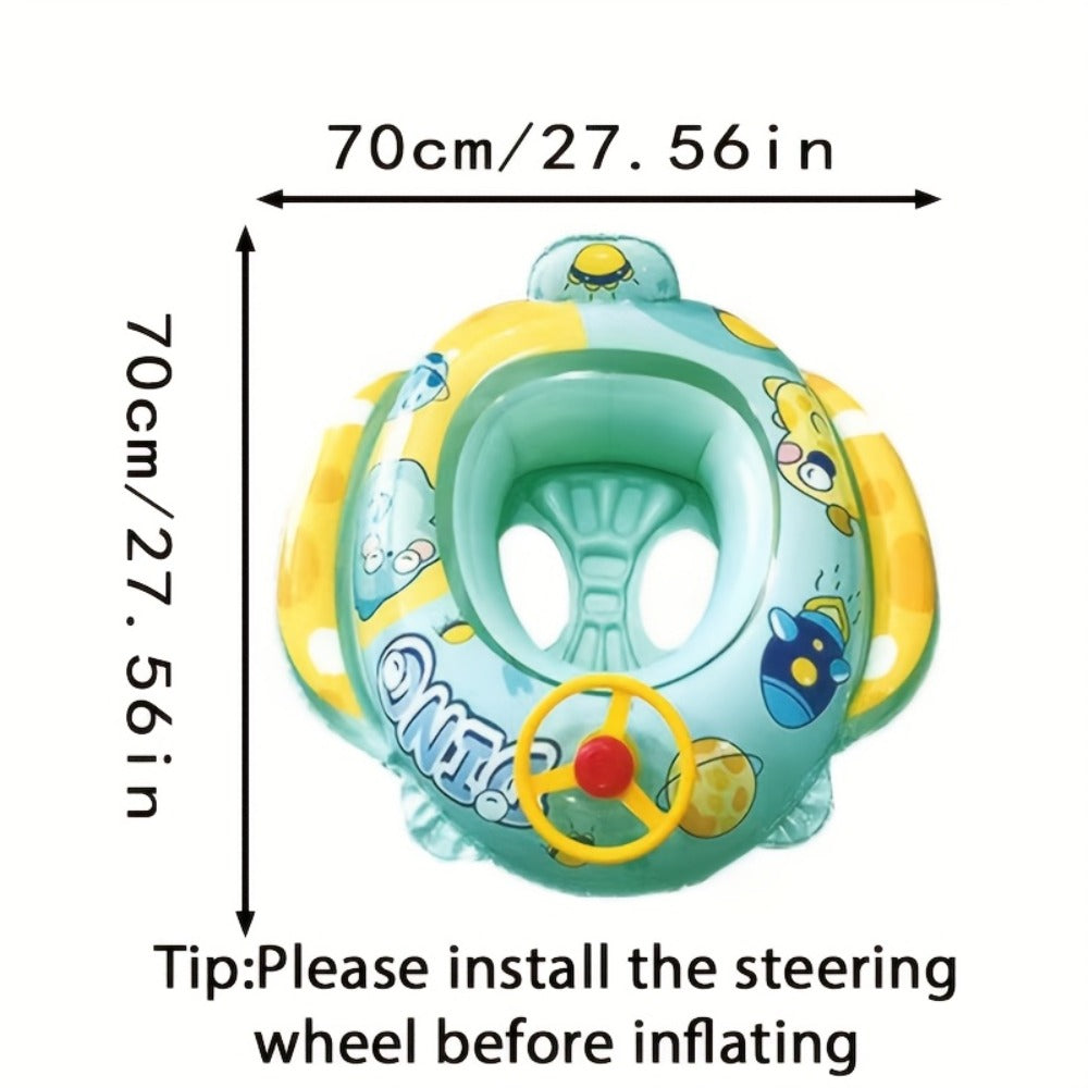 Pool Float Animal-Themed Seat Ring with Steering-Wheel Detail, Inflatable Backrest and Three Colors — image 4