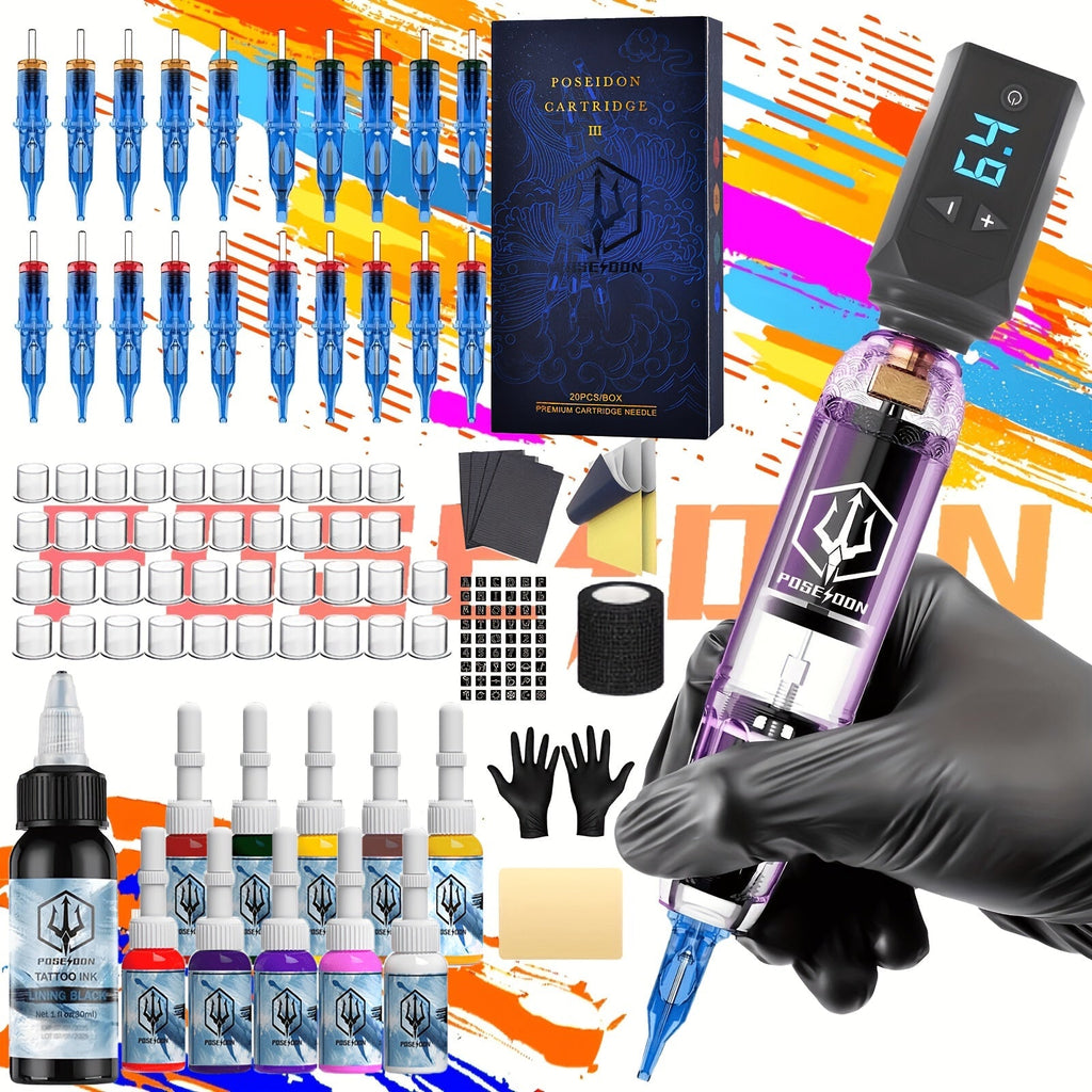 Tattoo Machine Kit POSEIDON SD01 Cordless Pen with 1500mAh Battery, Display, 20 Cartridges and 11 Inks — image 22