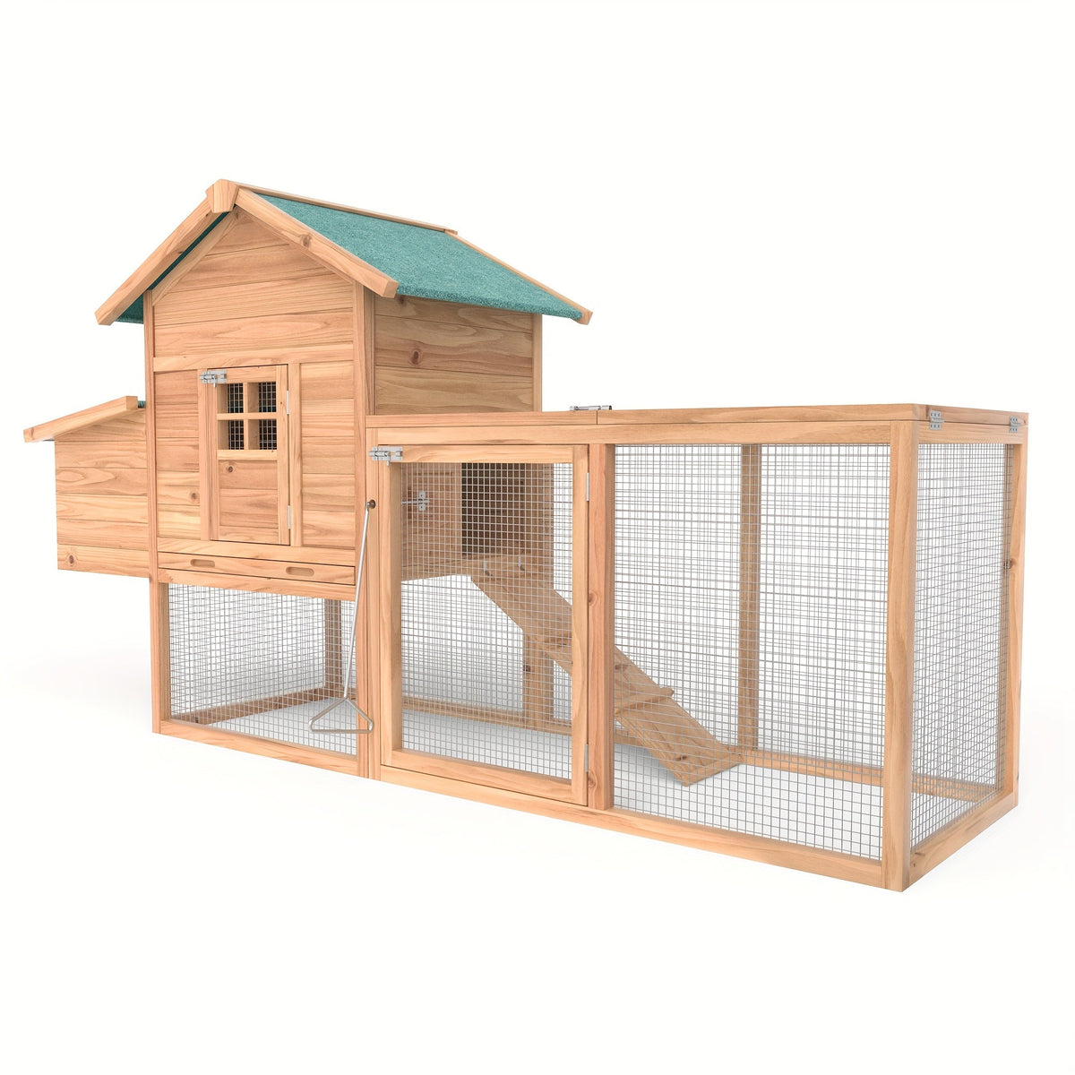 Chicken Coop for Outdoor Backyard Poultry in a Wooden 80.75in Run and Nest Box Design with a Brown Frame — image 1