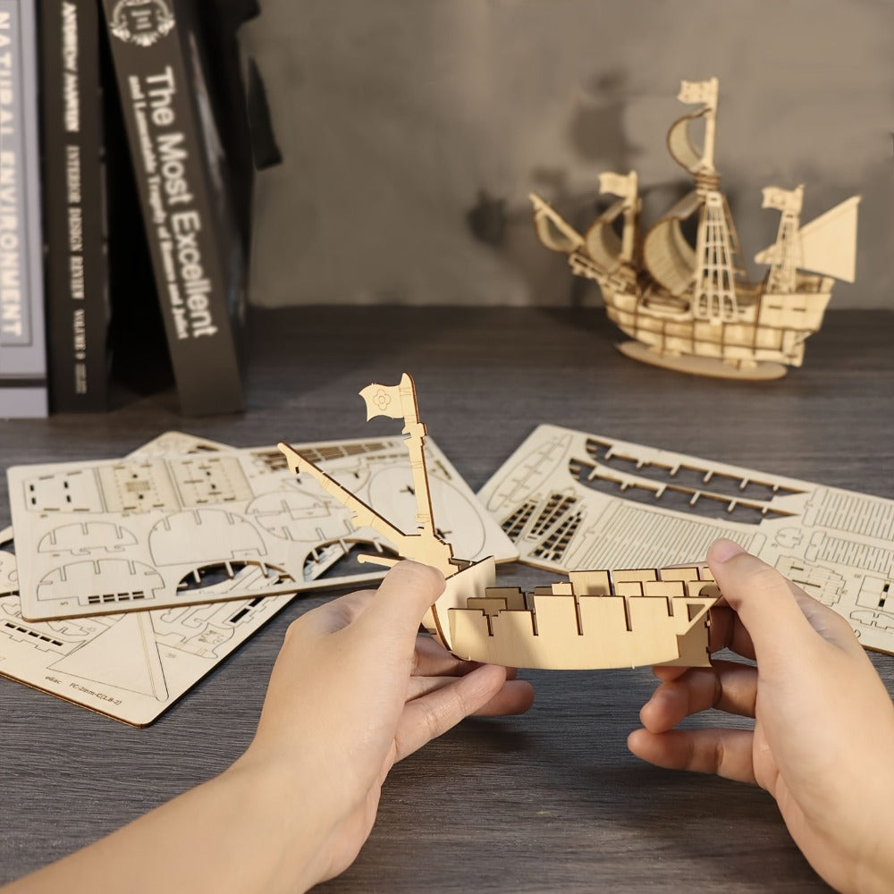 3D Wooden Model Kit Ocean Sailboat – DIY Assembly Puzzle for Adults & Teens, Handcrafted Sailing Ship Brain Teaser — image 4