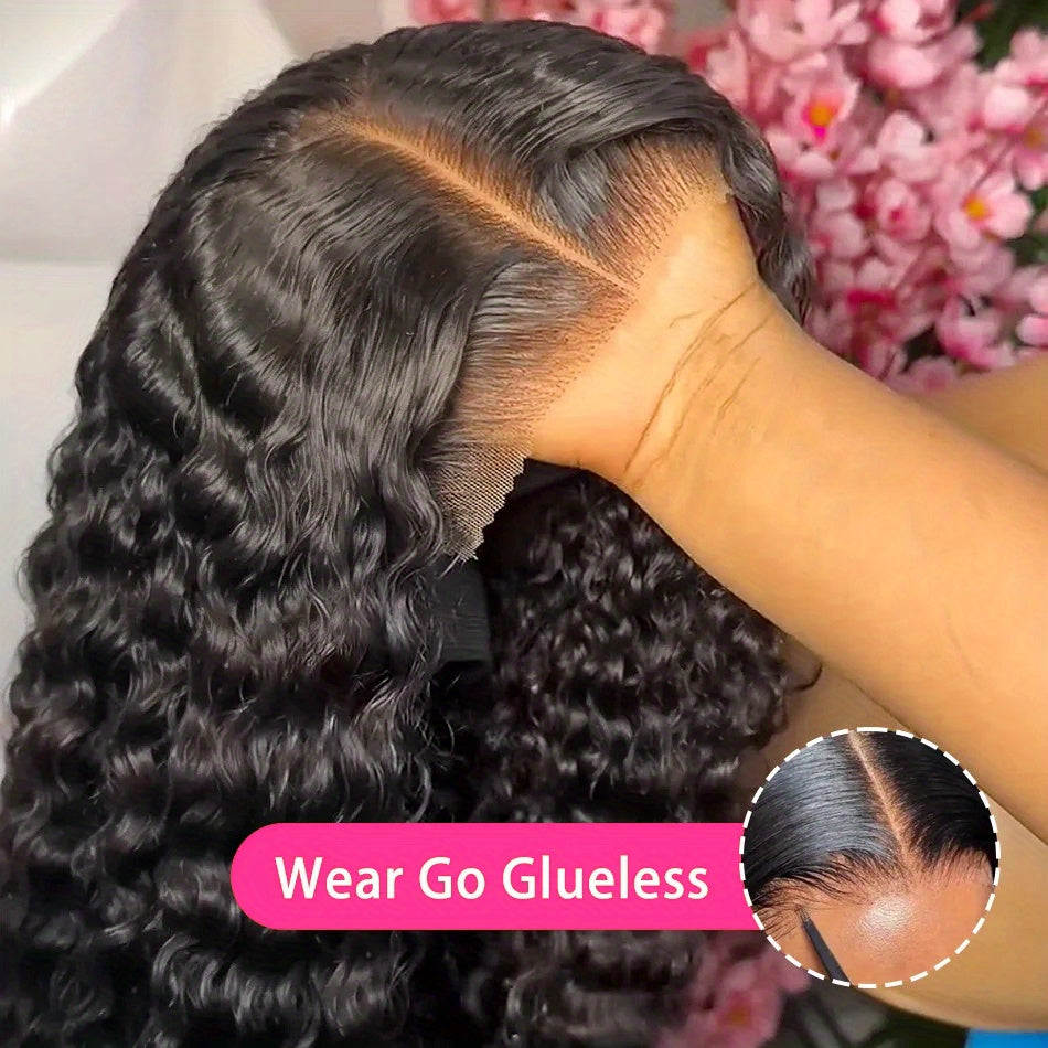Lace Front Wig Deep Wave Human Hair, 28- or 34-Inch Natural Black with 13x4 HD Front and 250% Density — image 11