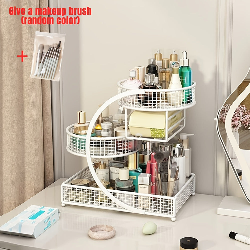 Lightweight Metal Cosmetic Storage Rack with Makeup Brushes Included No-Installation Countertop Organizer for Bathroom Dresse