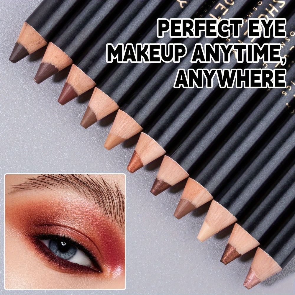 Eyeshadow Pencil Set 12pcs for Women, Matte & Shimmer Thick Stick Foam Eye Shadow Sticks, for Makeup, Travel and Everyday Van