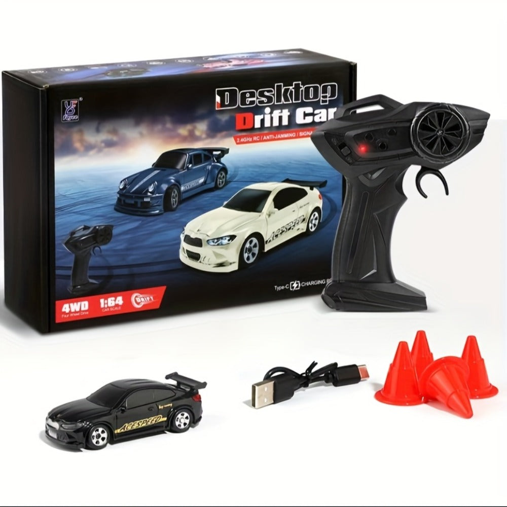 Mini RC Drift Sports Car 1:64 Scale with 4WD Layout, LED Details, Remote Controller and Two Color Options — image 3