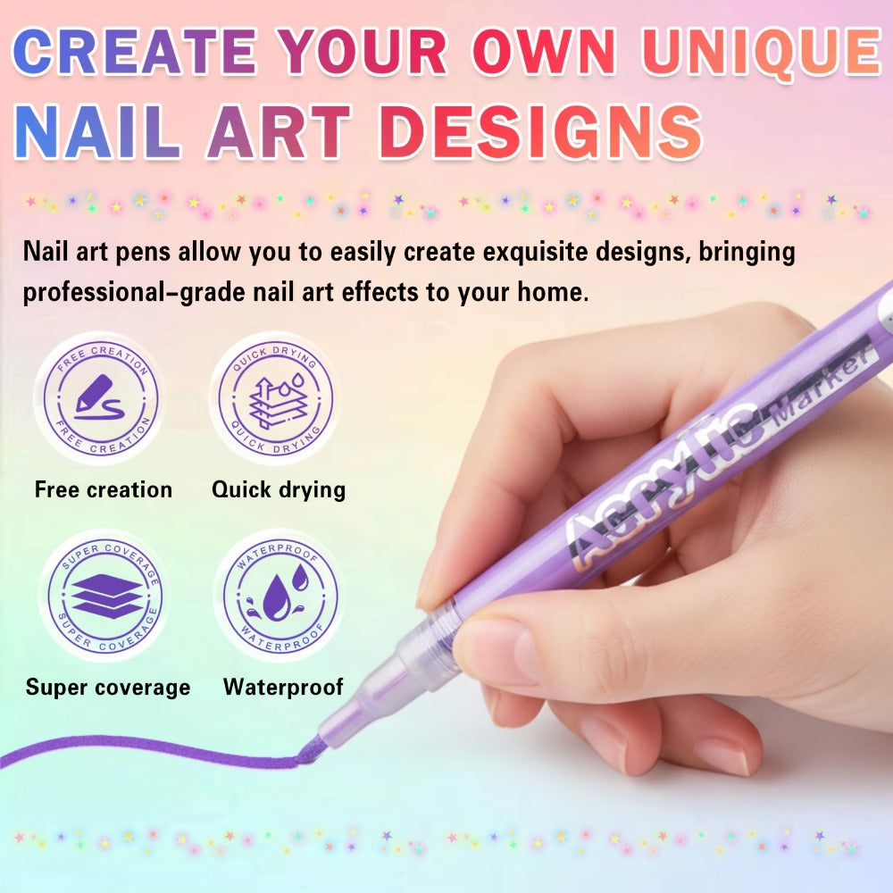 Nail Art Pens 36-Color Acrylic Paint Marker Set with Fine-Liner Tips and Pump-to-Prime Pen Bodies — image 4