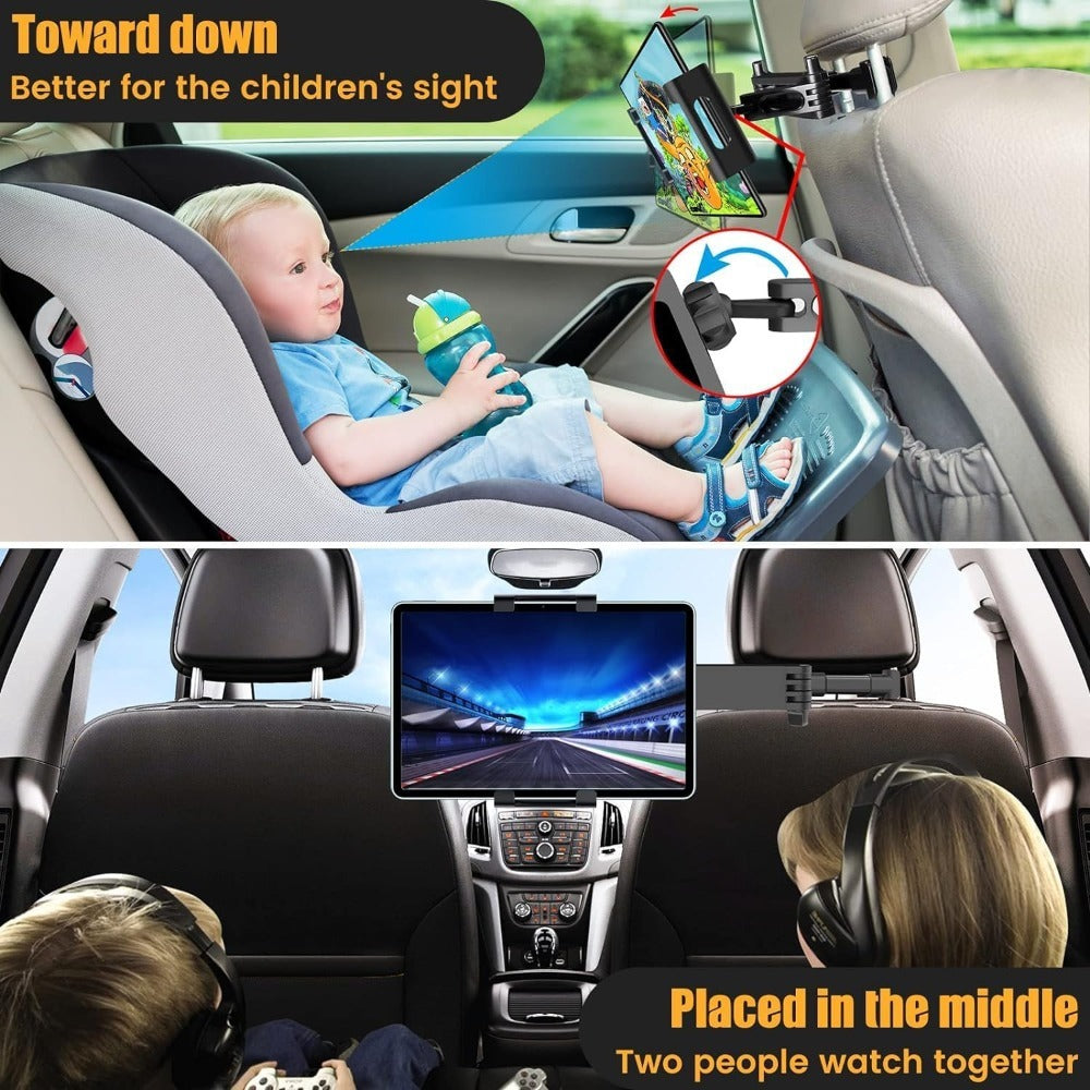 Car Headrest Tablet Mount 2-Pack – 360° Rotating Adjustable Holder for iPad & Tablets 5.5–18.4 Inch, Soft Sponge Padding — im