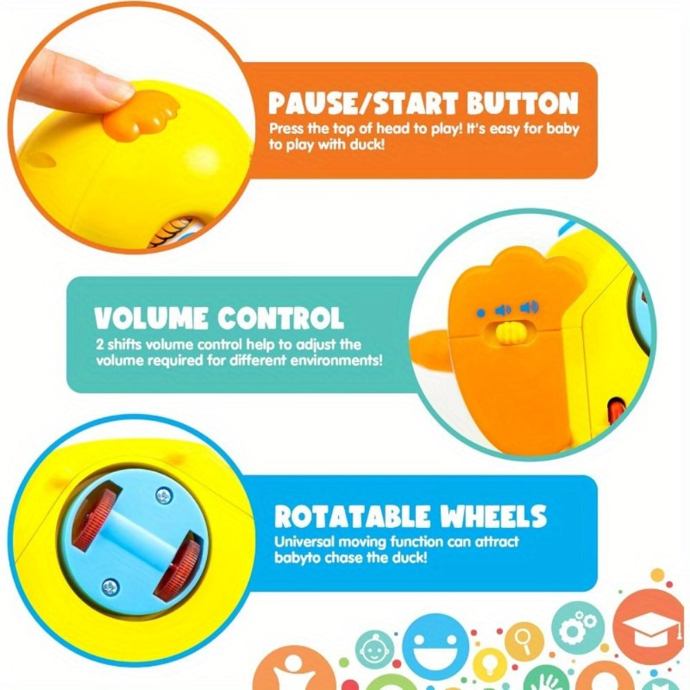 Musical Walking Duck Toy with Five Front Buttons, Flashing Wings and Rotating Wheel Base Pictured — image 6