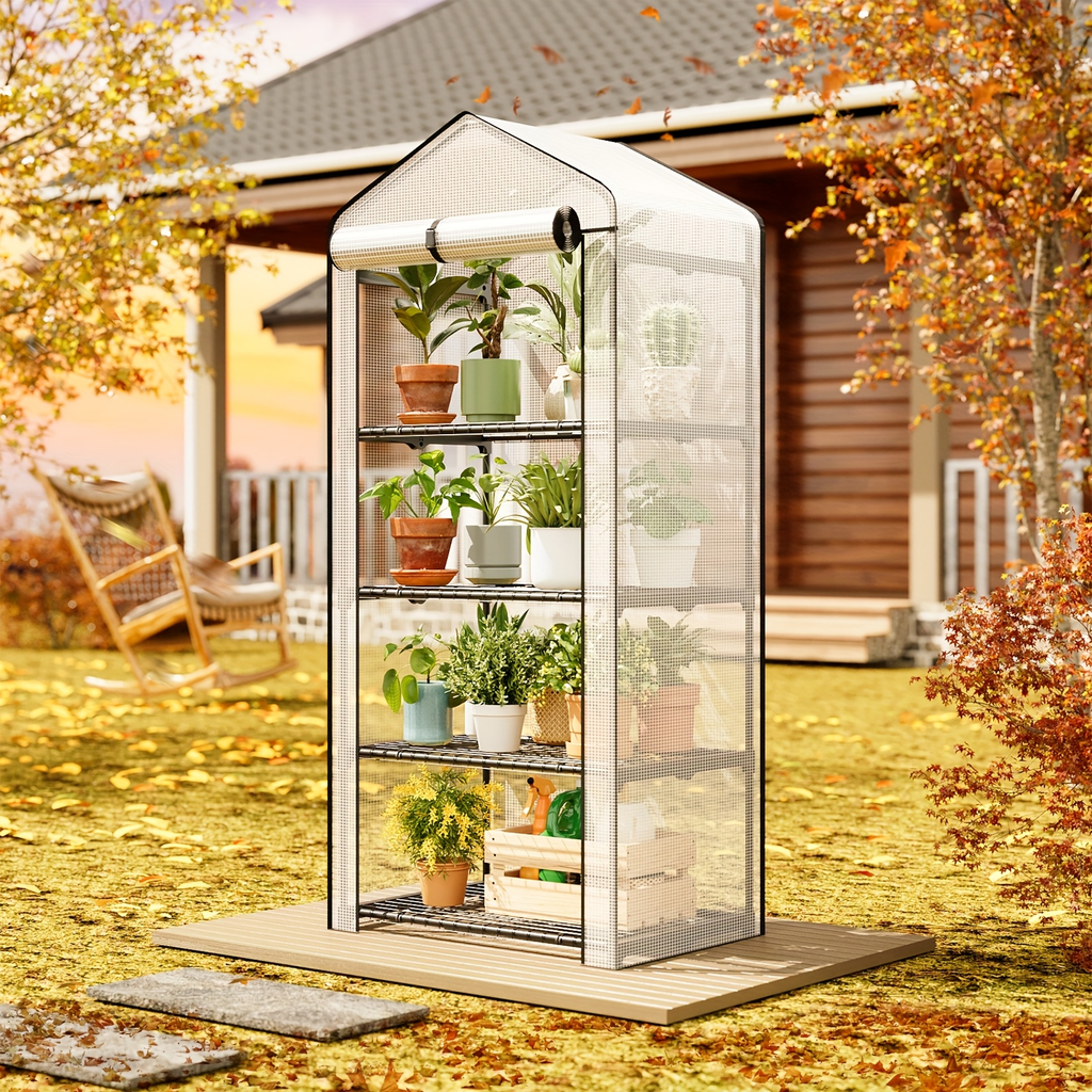 Tiered Greenhouse Shelves 3/4-Tier Portable Mini Plant Greenhouse with PE Cover & Aluminum Frame, Indoor Outdoor Warm House f