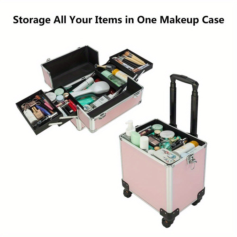 Four-Section Rolling Makeup Train Case with Removable Stack, Telescoping Handle and Four Color Finishes — image 3