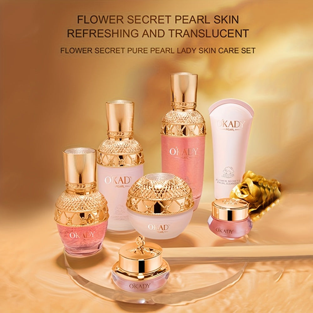 7-Piece Pearl-Themed Skincare Gift Set with Coordinated Facial-Care Bottles and Jars in a Fitted Box — image 9