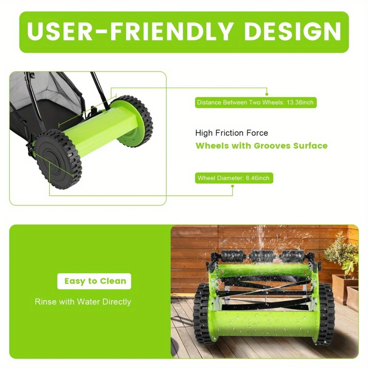 Manual Reel Lawn Mower 5-Blade Push Mower 11.8-Inch Cutting Width Adjustable Height 0.47"-1.77" for Garden, Patio and Yard Us