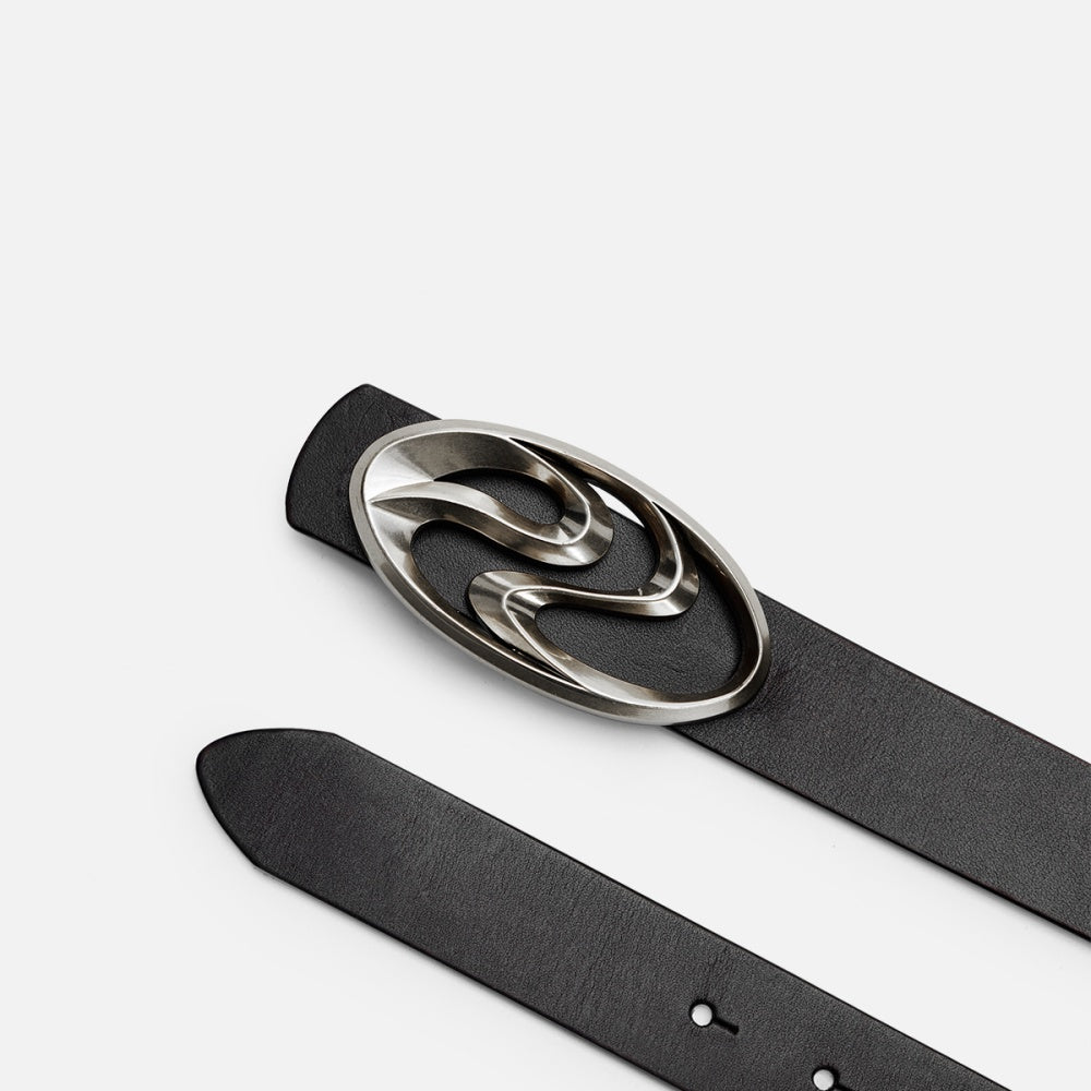 Matte Silver-plated Distressed Full-grain Leather Belt