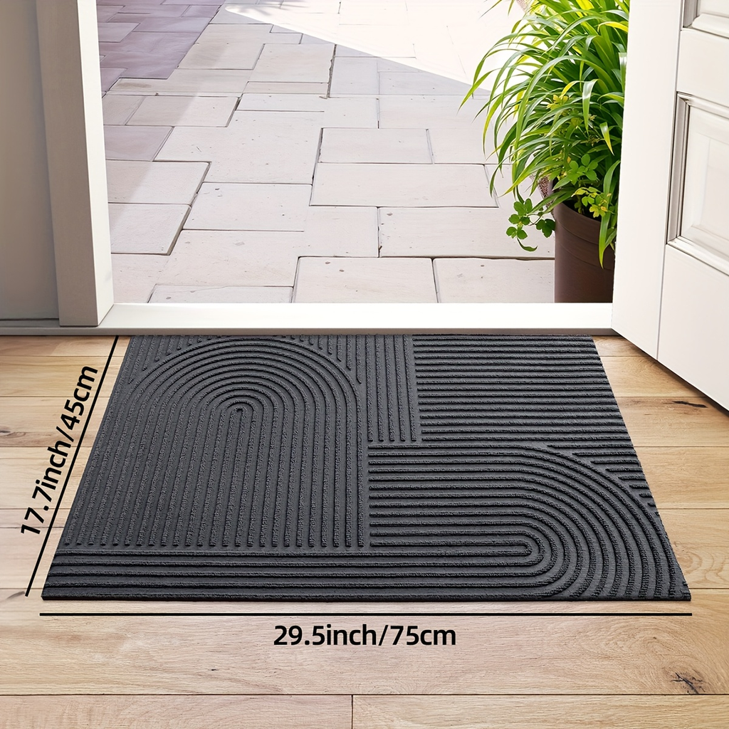 Time Arc Door Mat with Geometric Groove Pattern in Black, Gray or Brown and Two Rectangular Sizes — image 10