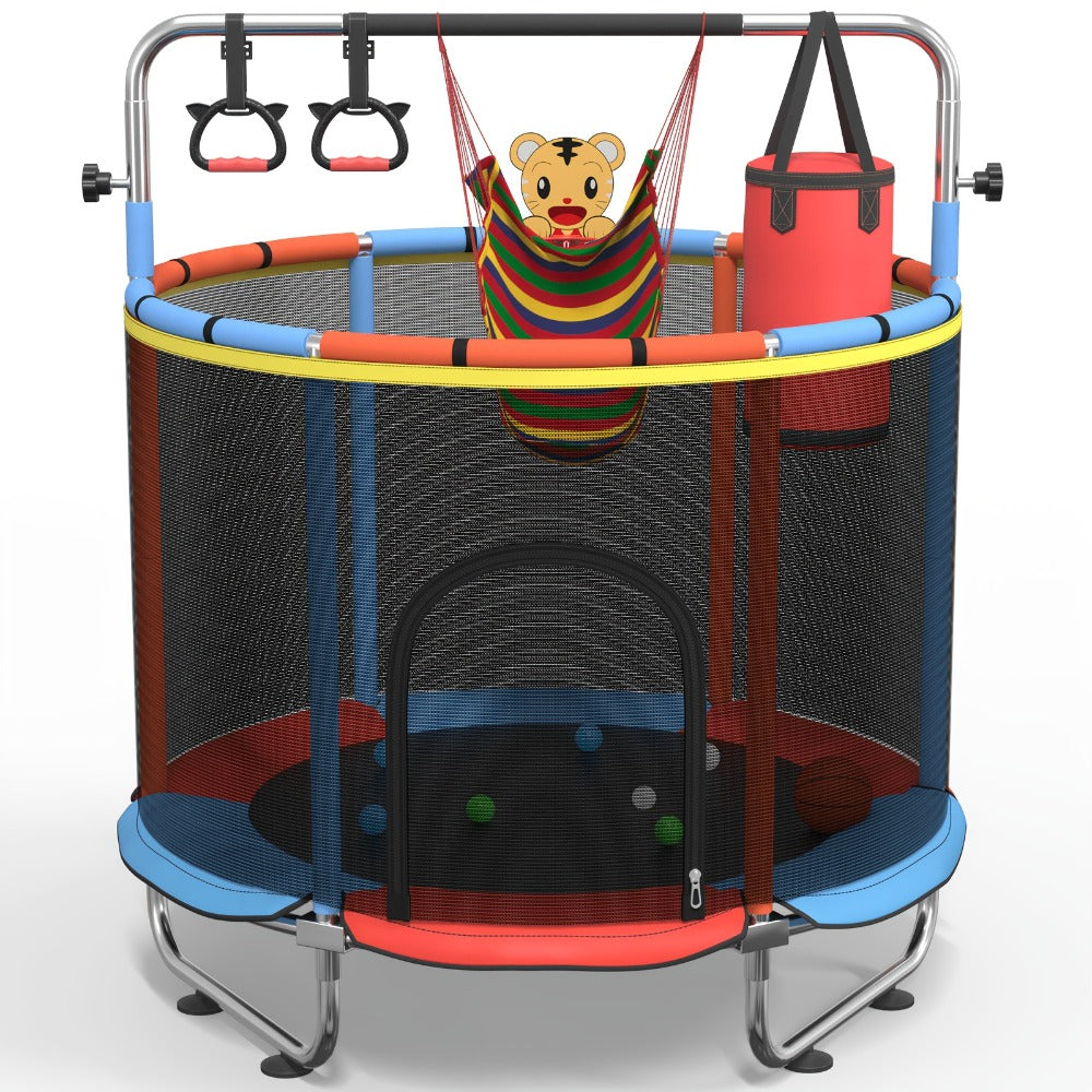 Kids Trampoline with Enclosure and Gymnastics Bar, 60" Height Adjustable Safety Net Trampoline for Toddlers Ages 3+ — image 9