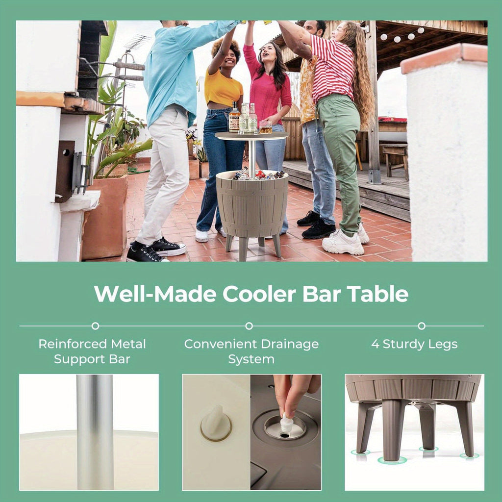 Outdoor Cooler Bar Table 3-in-1, 10 Gal Ice Bucket, Coffee Table & Serving Station, All-Weather PP — image 9