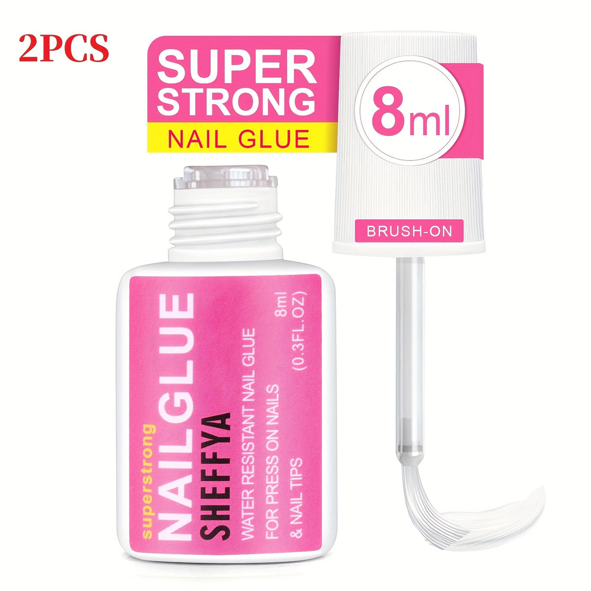 Nail Glue Set, 8ml Brush-On Bottles in 2-, 5- or 10-Piece Options with SHEFFYA Package and EMNAGLUE Bottle Markings — image 1