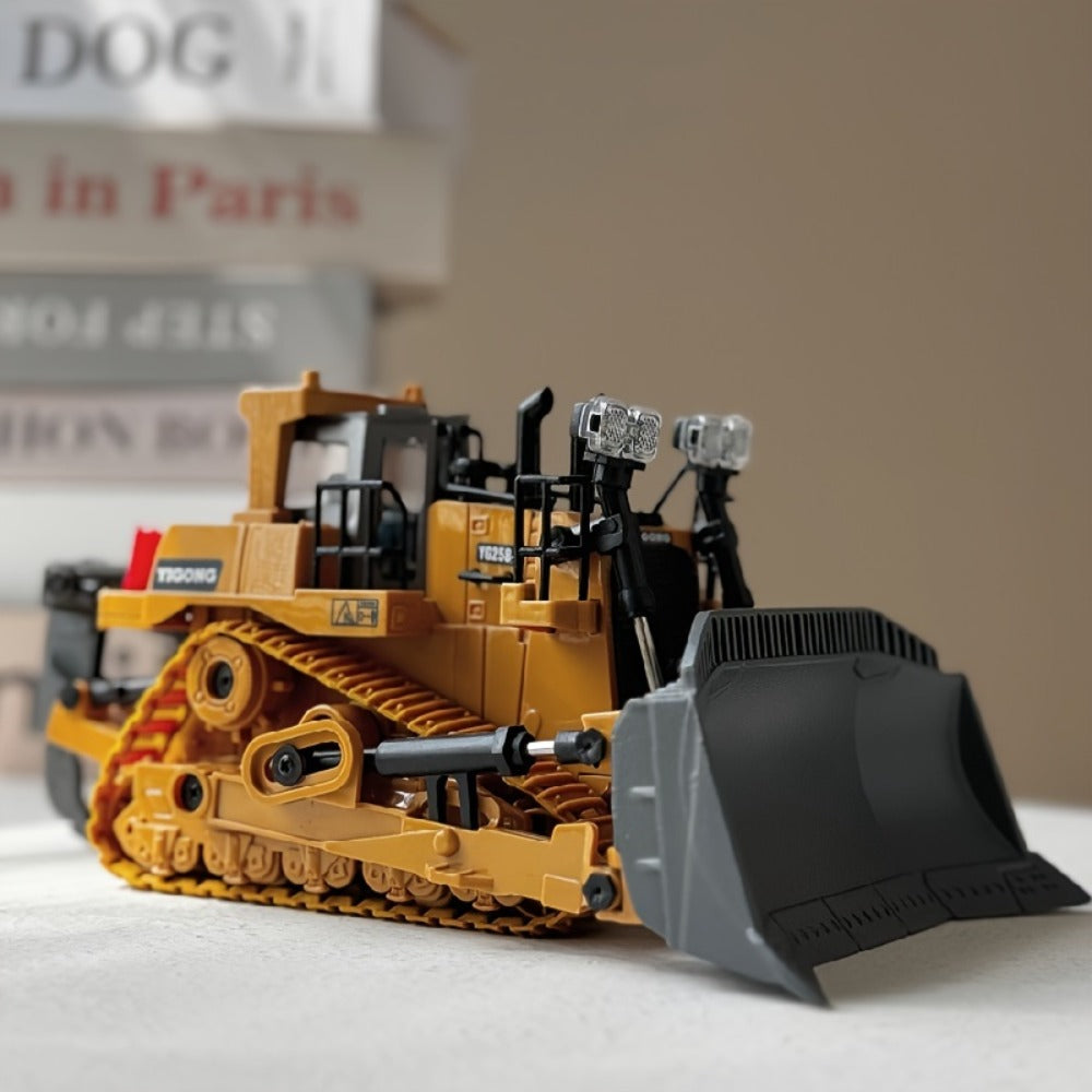 RC Construction Vehicle Toy 2.4GHz Remote Control Excavator Bulldozer Loader with Alloy Metal Cover Lights & Sound Effects — 