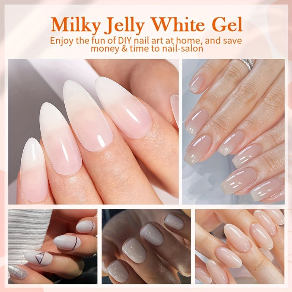 Gel Nail Polish in 10ml Translucent Jelly with 6 Milky, Snow-Glitter and Nude Shade Options — image 28