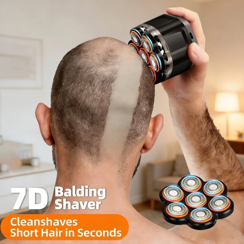 Black 7-Head Rotary Electric Head Shaver with Magnetic Blade Assembly, Digital Display and USB-C Cable — image 4