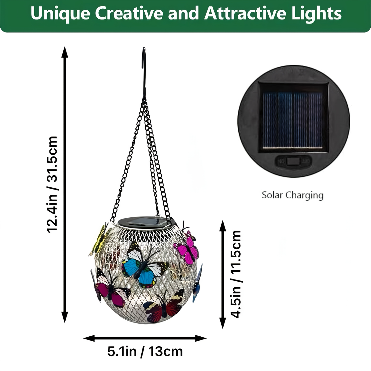 Solar Outdoor Lights 2-Pack Metal Butterfly Hanging Lanterns in Warm White or Multicolor for Porch Decor — image 6