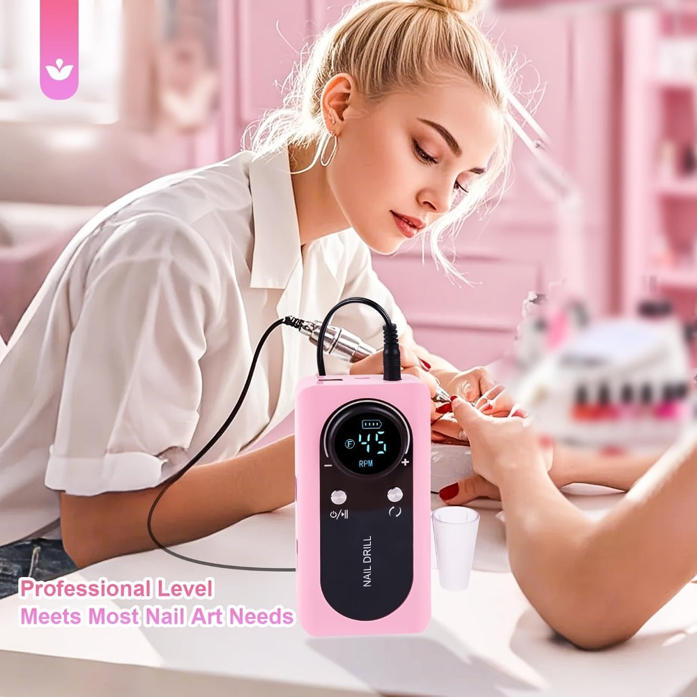 Electric Nail Drill 45000 RPM Cordless Kit with LCD Display and V2 Pink, White or Purple Options — image 2