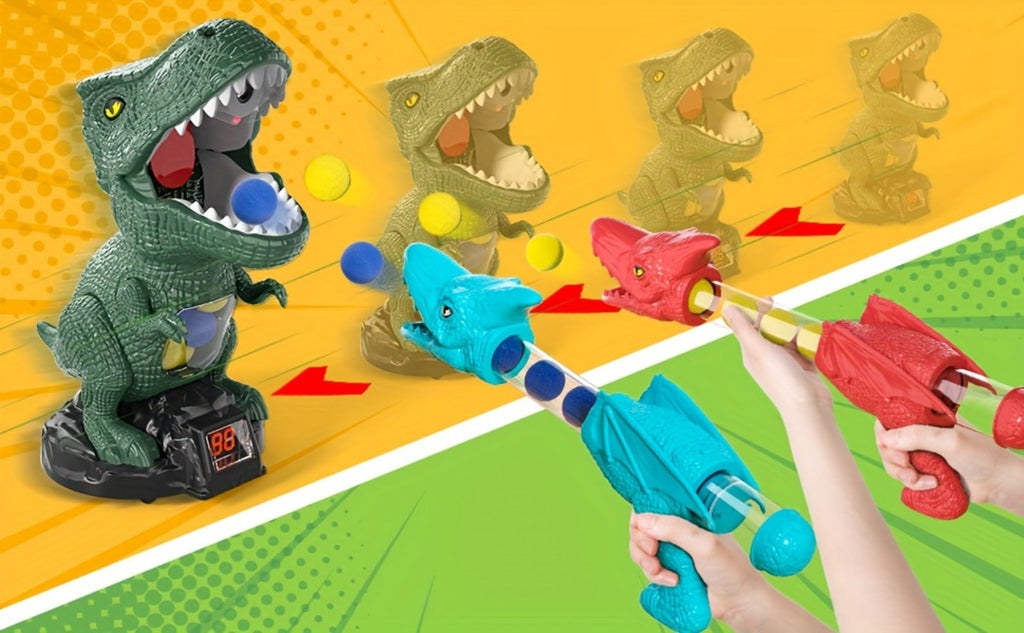 Dinosaur Shooting Game Toy with Sound Light & Spray, Movable Dino Target Launcher Set with Foam Bullets & Goggles for Boys Ki
