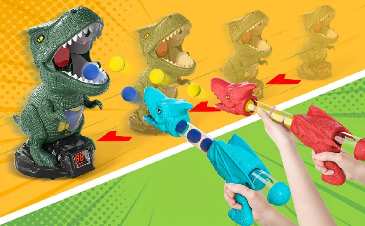 Dinosaur Shooting Game Toy with Sound Light & Spray, Movable Dino Target Launcher Set with Foam Bullets & Goggles for Boys Ki
