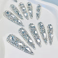 Press On Nails 10-Piece Extra-Long Pointed Almond Set with Silvery Rhinestones — image 1