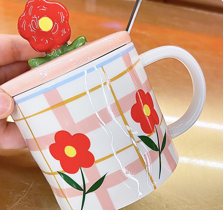Ceramic Cups With Lid And Spoon For Lovers High Appearance Level Mugs