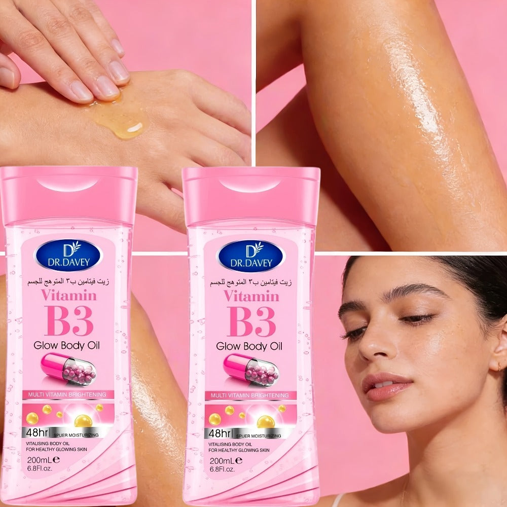Vitamin B3 Body Oil, Two-Piece Set of 200ml Flip-Top Bottles with Coordinated Pink Niacinamide Labels — image 4