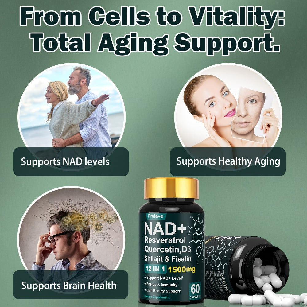 NAD+ Supplement Capsules 1500mg 12-in-1 with Nicotinamide Riboside & Quercetin for Bath Time, Home Spa and Personal Care — im
