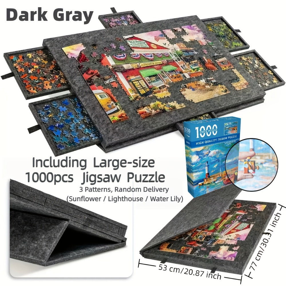 Portable Puzzle Board with Anti-Slip Surface, Fits 1000 & 1500 Piece Puzzles, Jigsaw Puzzle Table for Storage & Family Game N