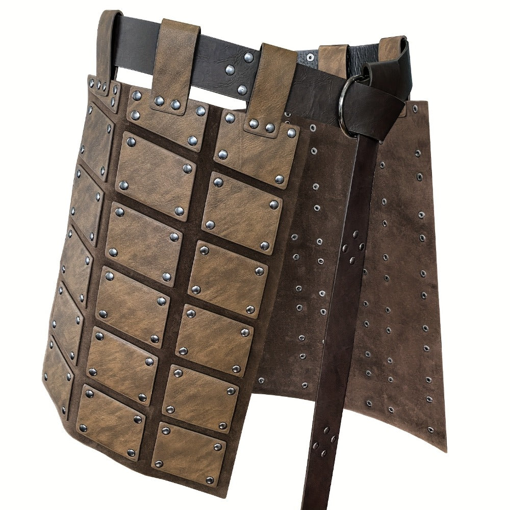 Viking Skirt Armor with Belt for Men & Women – Embossed PU Faux Leather Waist Armor, Nordic Medieval Warrior Costume for Hall
