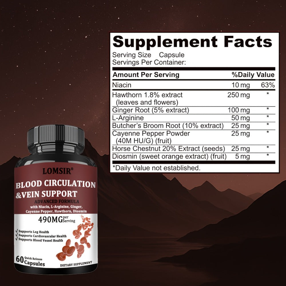 Dietary Supplement Capsules with Niacin, L-Arginine, Hawthorn, Diosmin, Cayenne and Ginger, 60 Count — image 2