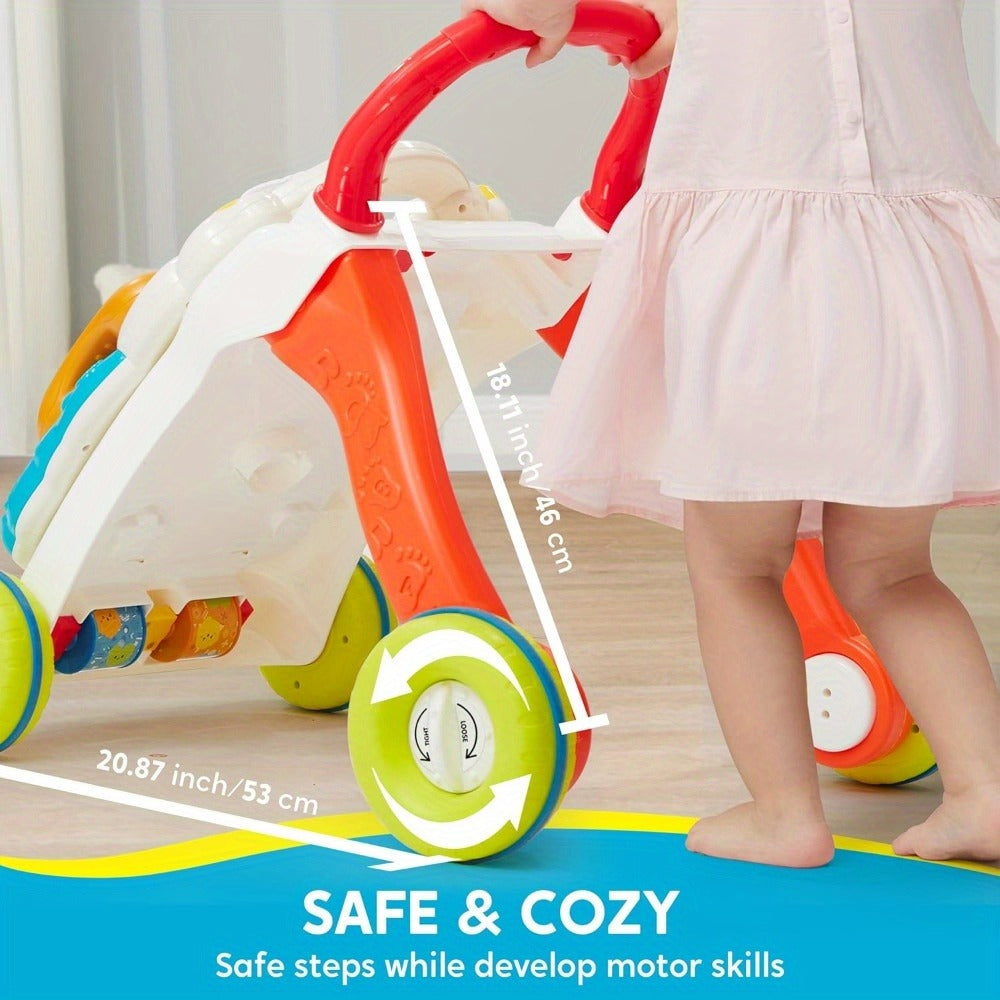 Sit to Stand Baby Push Walker 2-in-1 Adjustable Speed Learning Walker Detachable Play Panel 7-Mode Piano Light-Up Buttons Sou