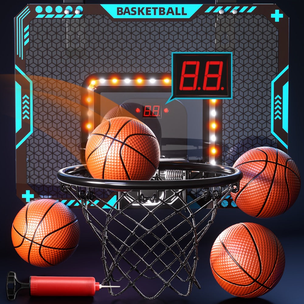 Over Door Basketball Hoop with LED Lights & Electronic Scoreboard, Mini Hoop Set with 4 Balls for Kids Teens Adults — image 1