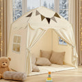 Kids Play Tent with Star Lights & Flags, Extra Large Indoor Outdoor Playhouse with Windows for Reading & Pretend Play — image