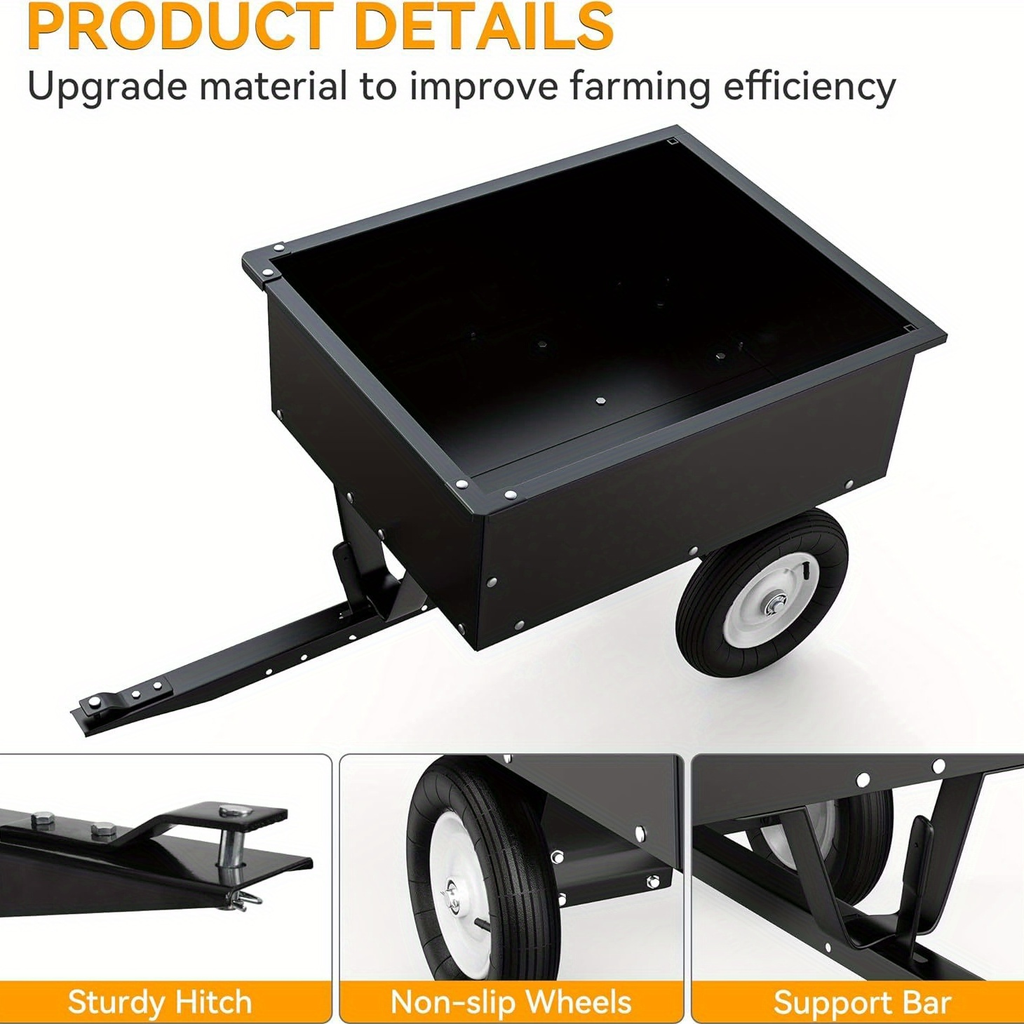 Dump Cart Steel Tow Behind for Lawn Mower ATV UTV, Garden Utility Trailer with Quick Release Pedal & Detachable Tailgate — im