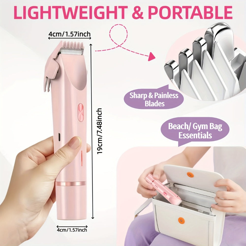Electric Hair Trimmer for Women Dual Head IPX7 Waterproof USB Rechargeable Painless Bikini Trimmer Face Body Shaver Arms Legs
