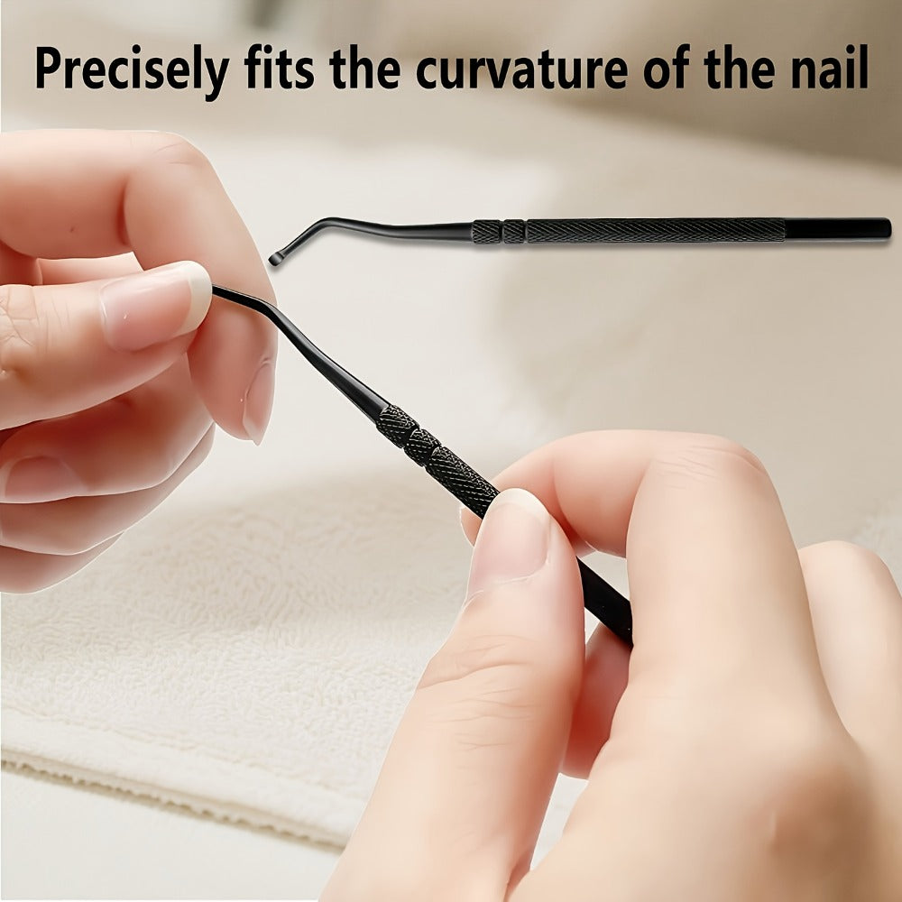 Wide-Jaw Nail Clipper Set, Six-Piece Black-Handle Kit with Curved, Slanted and Narrow Tools, Lifter, File and Storage Pouch —